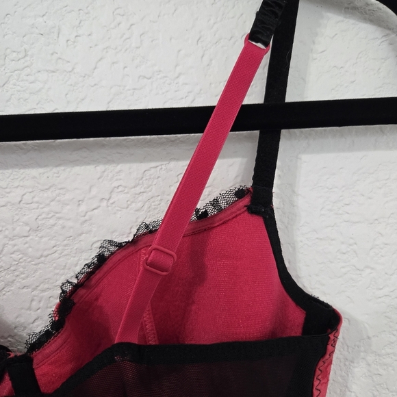 Betsey Johnson intimates Corset 34B Pink and Black Sheer Back Paneling - Picture 3 of 7